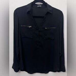 Express Black Blouse with Zipper Details